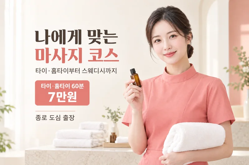 코스 홍보 이미지. 타이·홈타이 60분 7만원, 상세 가격은 아래 HTML 표에서 확인할 수 있습니다.